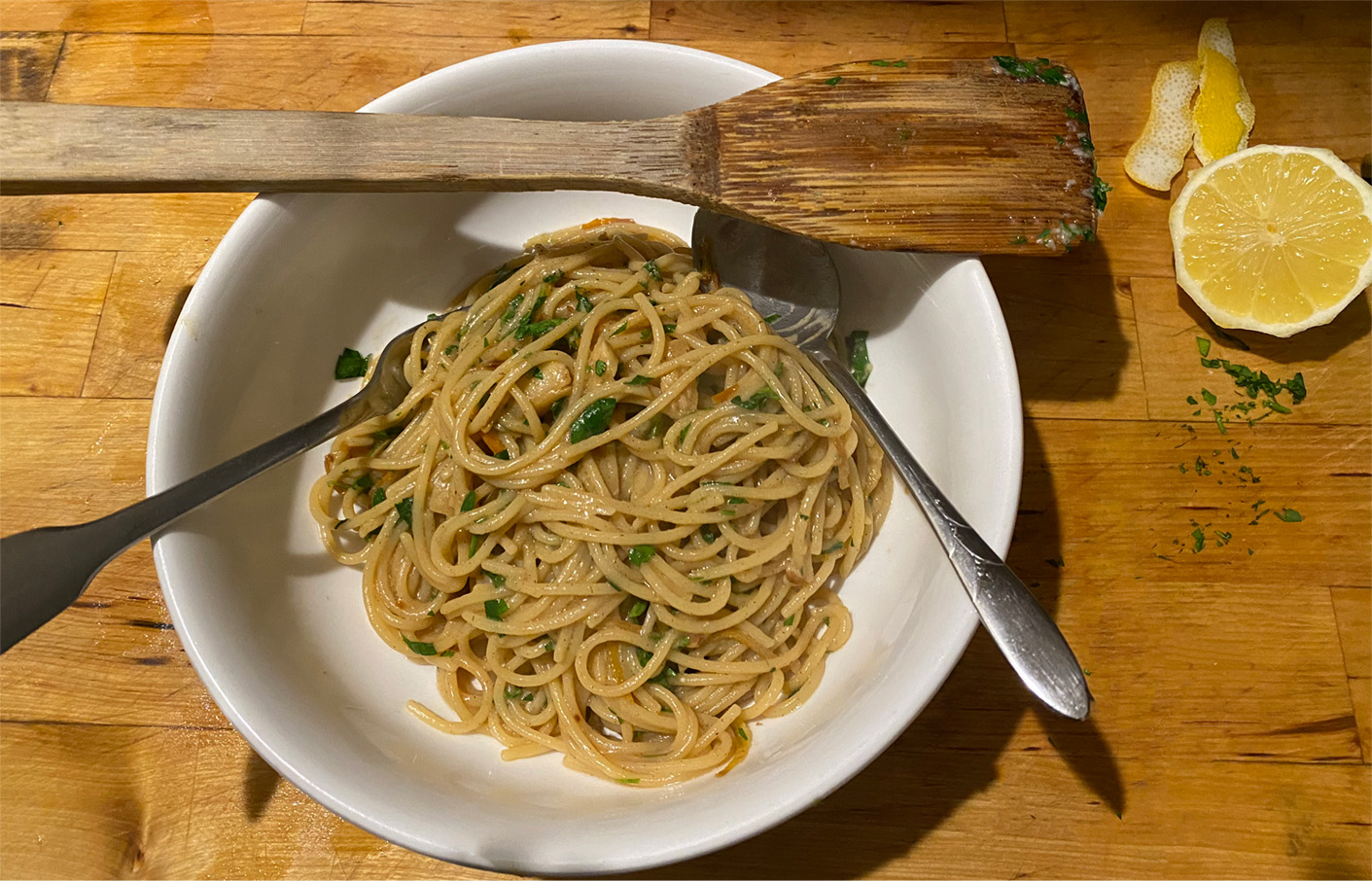 Miso Brown Butter Spaghetti with Orange and Lemon